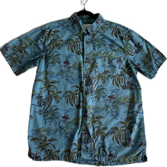 Hawaiian Blue Tropical Print Button Up Mens Short Sleeve Shirt Size-Mens Large - Picture 9 of 9